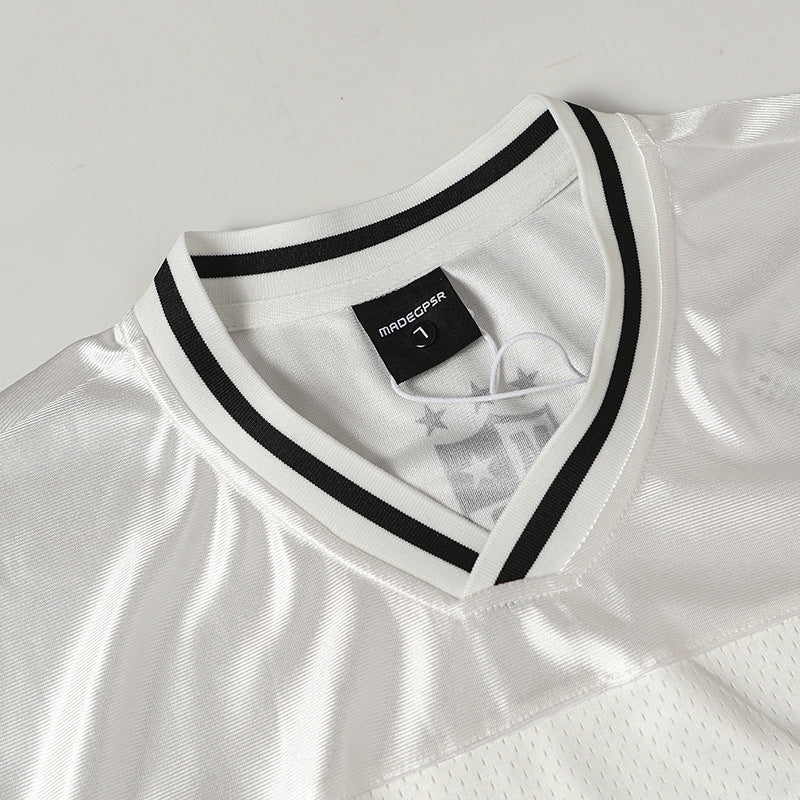 Satin Racing Print V-Neck Oversize Short Sleeve T-Shirt WN25594