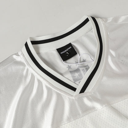 Satin Racing Print V-Neck Oversize Short Sleeve T-Shirt WN25594