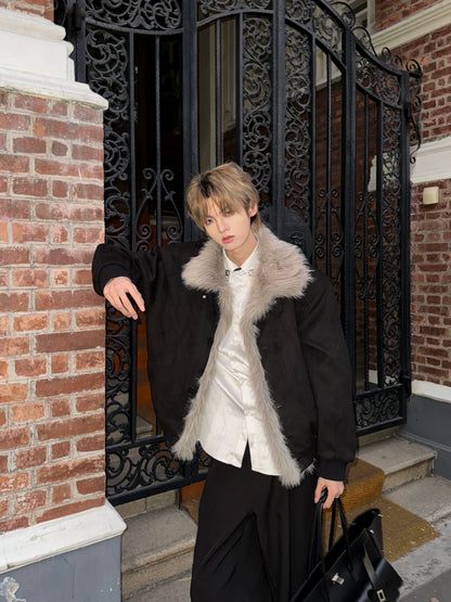 Suede Fake Fur Collar Thick Puffer Jacket WN20727