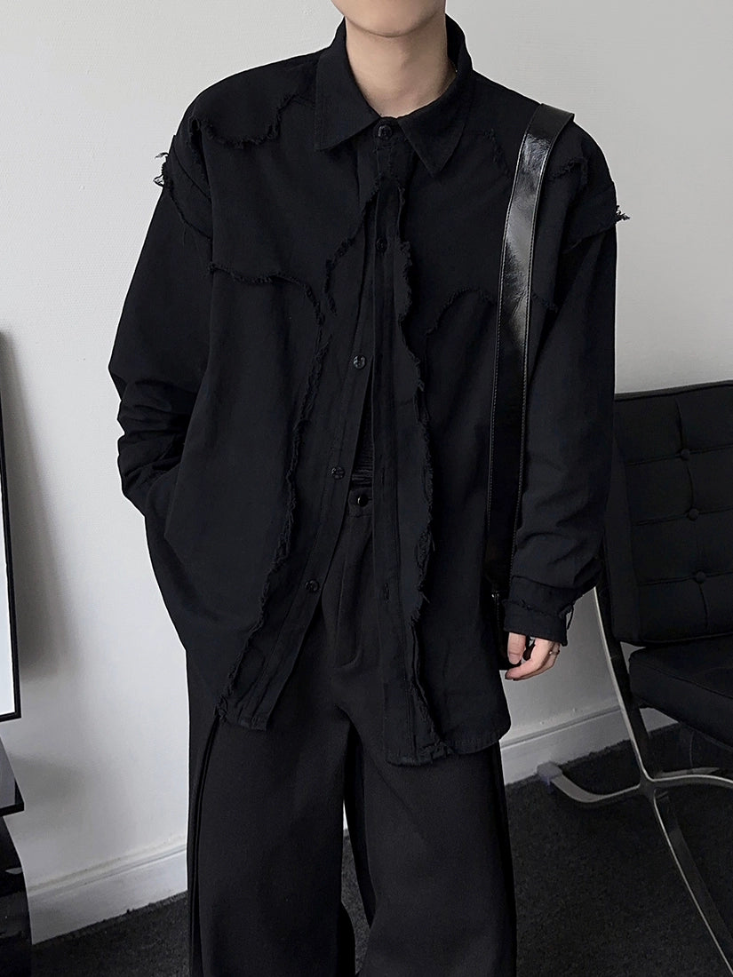 Washed Raw Hem Oversize Long Sleeve Shirt WN19341