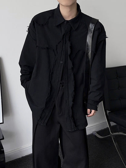 Washed Raw Hem Oversize Long Sleeve Shirt WN19341