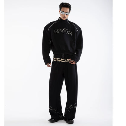 Pin Detail Stand Neck Zipper Sweatshirt &Wide Leg Pants Setup WN20649