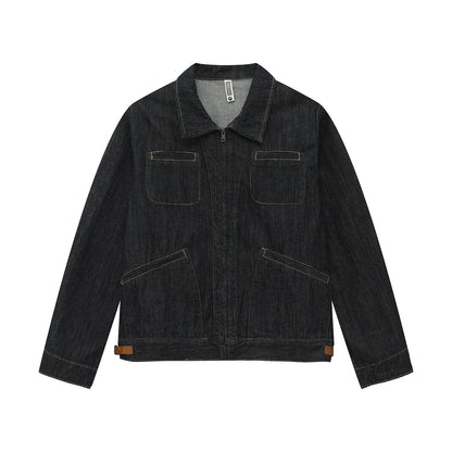 Contrast Stitch Denim Jacket & Wide Leg Denim Jeans Setup WN24924