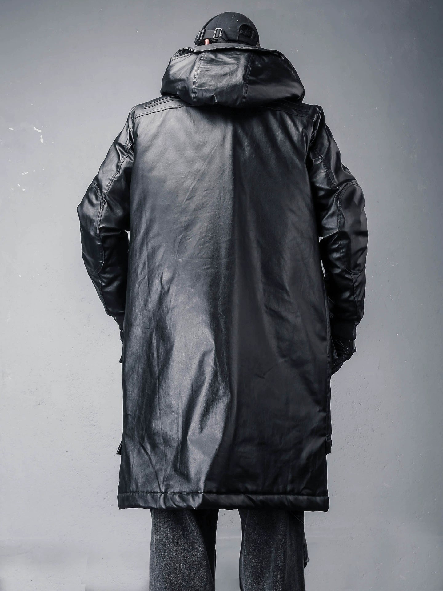 Hooded Fake Layered Large Pockets Wax Dye Coat WN22420