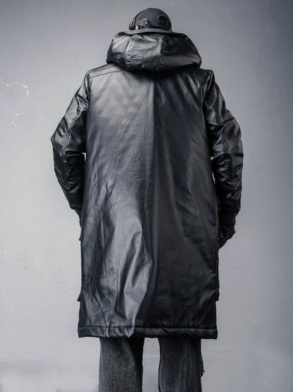 Hooded Fake Layered Large Pockets Wax Dye Coat WN22420