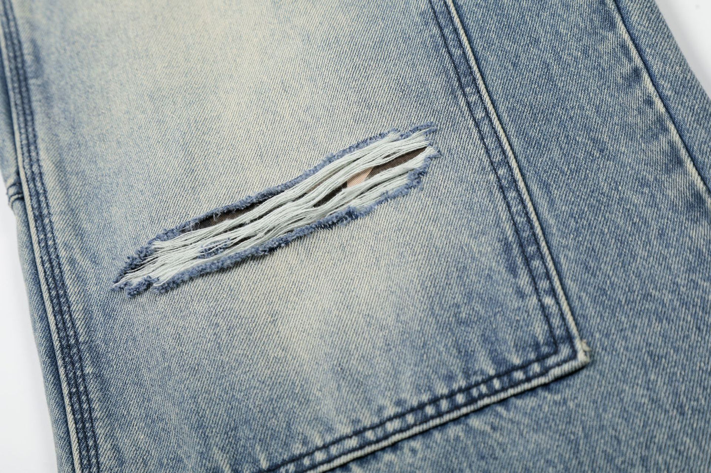 Washed Deconstruction Damage Wide Leg Denim Jeans WN25978