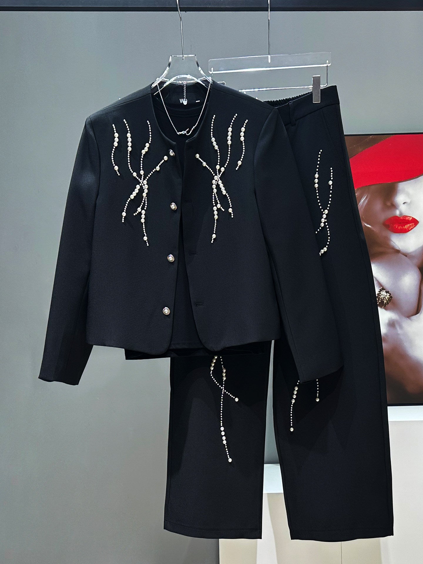 Pearl Short Jacket & Wide-Leg Straight Trousers Setup WN23966