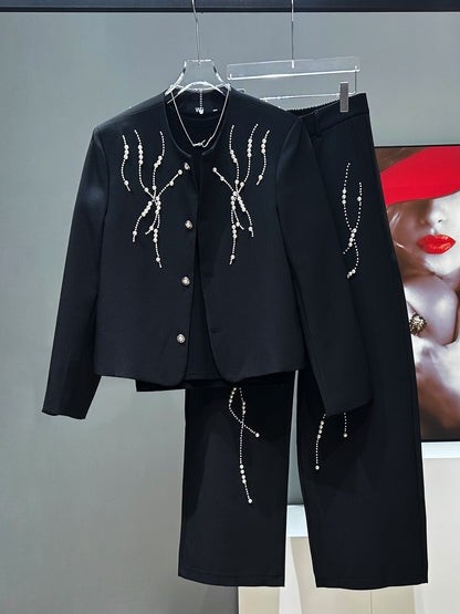 Pearl Short Jacket & Wide-Leg Straight Trousers Setup WN23966
