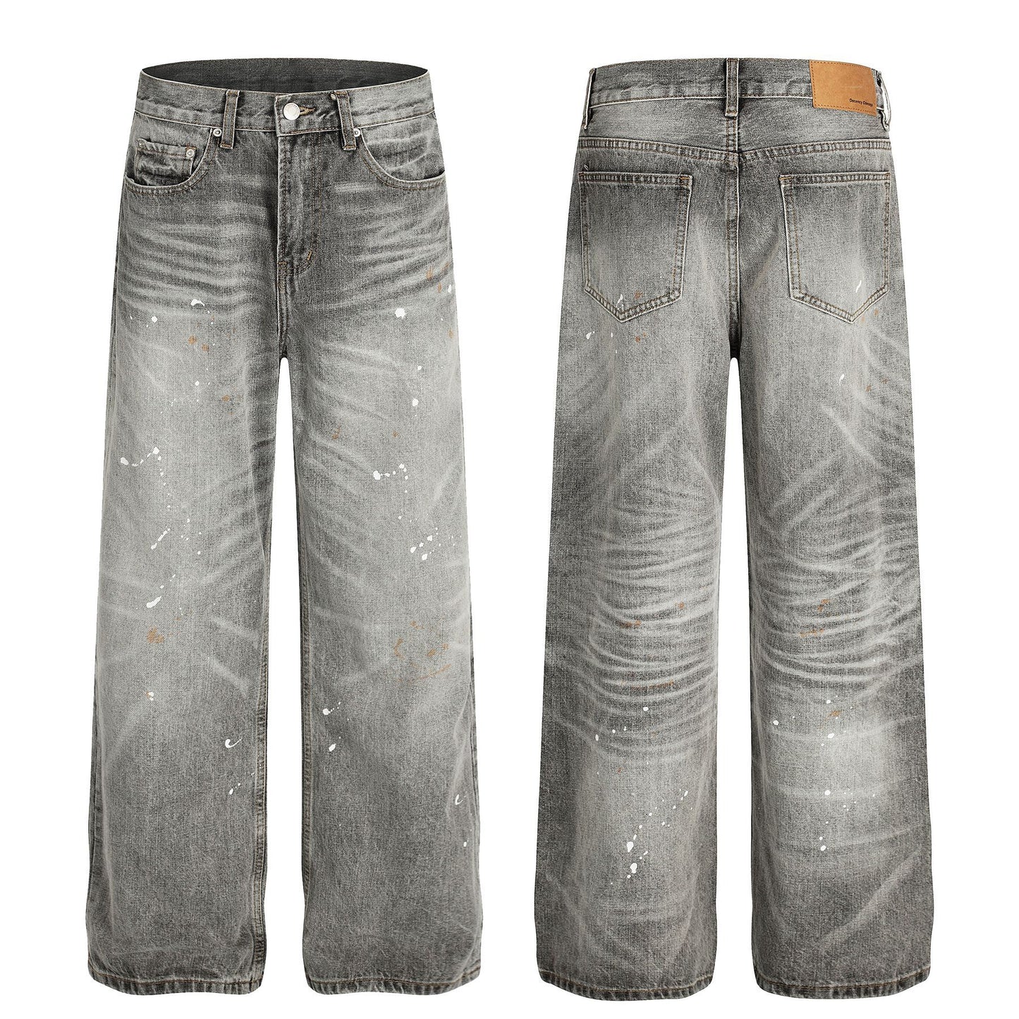 Dirty Washed Paint Wide Leg Denim Jeans WN25929