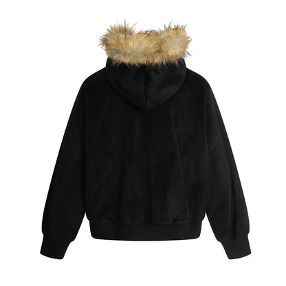 Fake Fur Collar Fleece Lining Zipper Hoodie WN21937