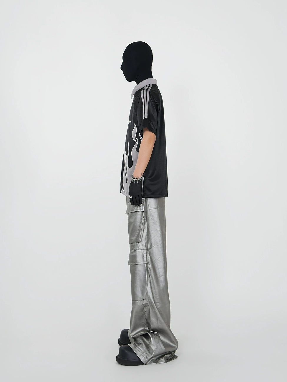 Bicolor Flame Embroidery Short Sleeve T-Shirt WN17386