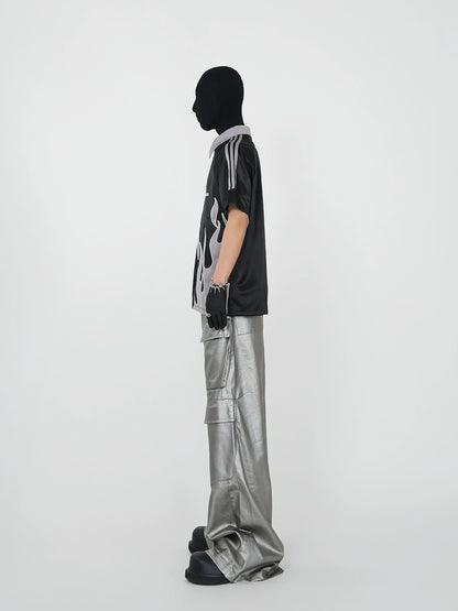 Bicolor Flame Embroidery Short Sleeve T-Shirt WN17386