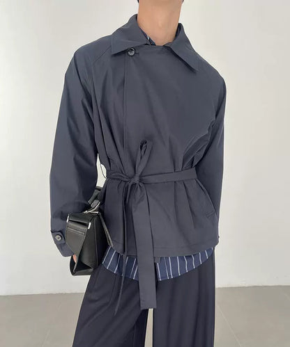 Solid Color Lace-Up Spread Collar Short Jacket WN21589