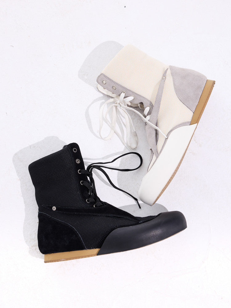 Mesh Patchwork High-Top Lace-Up Boxing Shoes WN26683