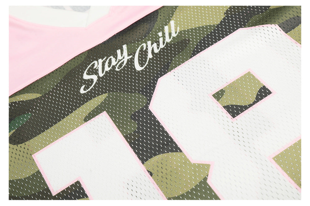 Sporty Pink Camo Star V-Neck Short Sleeve T-Shirt WN26507
