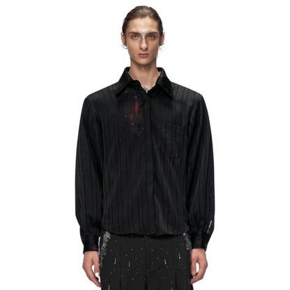 Stripe Satin Lipstick Print Long Sleeve Shirt WN20666