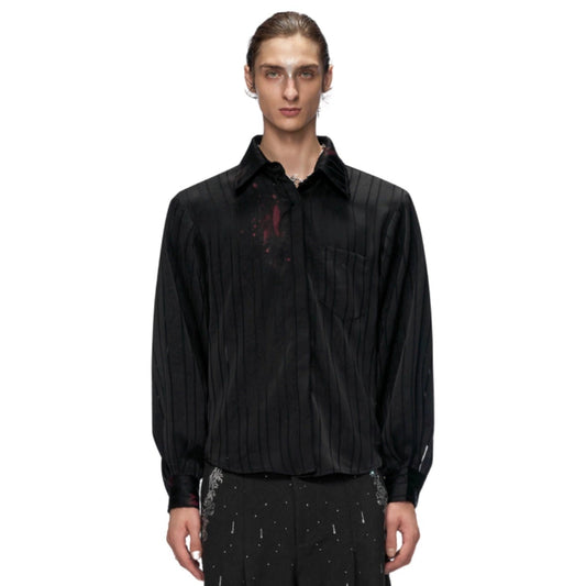 Stripe Satin Lipstick Print Long Sleeve Shirt WN20666