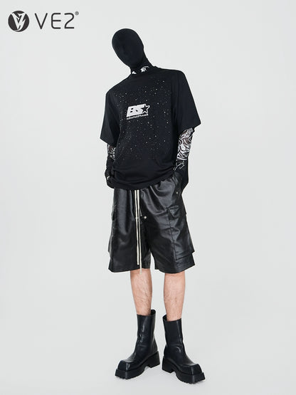 Matte Coated Multi-Pocket Straight Cargo Half Pants WN17329