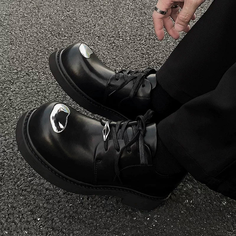 Steel Toe Round Head Chunky Sole Leather Derby Shoes WN20785