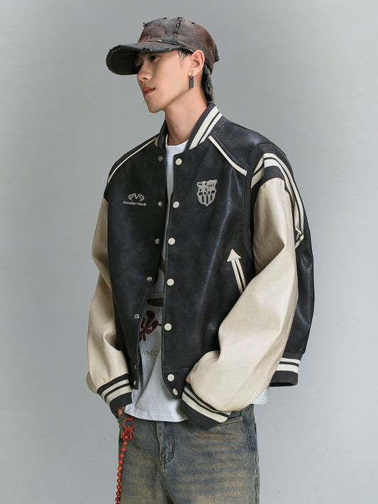 Oversize PU Leather Baseball Jacket WN8453