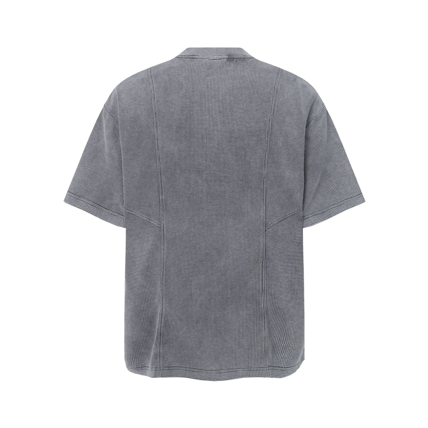 Half-Open Collar Check Wash Damage Short Sleeve T-Shirt WN25643