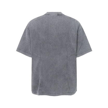 Half-Open Collar Check Wash Damage Short Sleeve T-Shirt WN25643