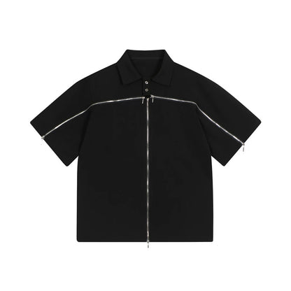 Zipper Design Oversize Short Sleeve Polo Shirt WN19338