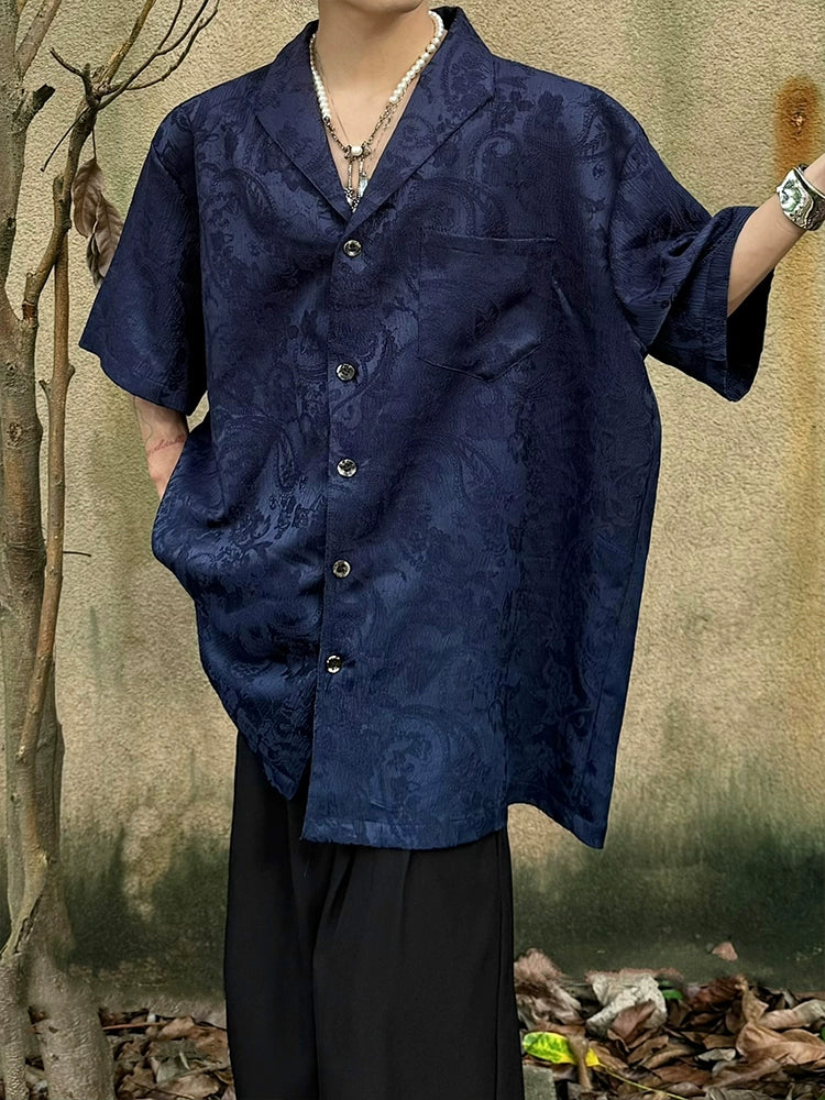 Jacquard Texture Cuban Collar Short Sleeve Shirt WN20019