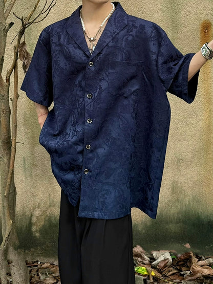 Jacquard Texture Cuban Collar Short Sleeve Shirt WN20019