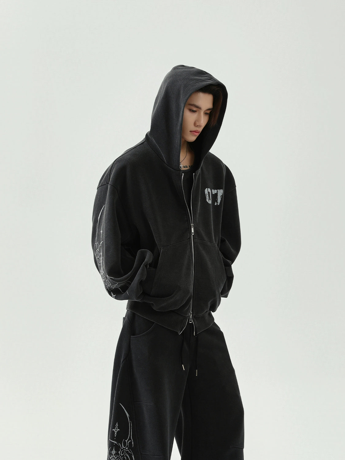 Double Zipper Embroidery Hoodie & Wide Leg Swaetpants Setup WN16285