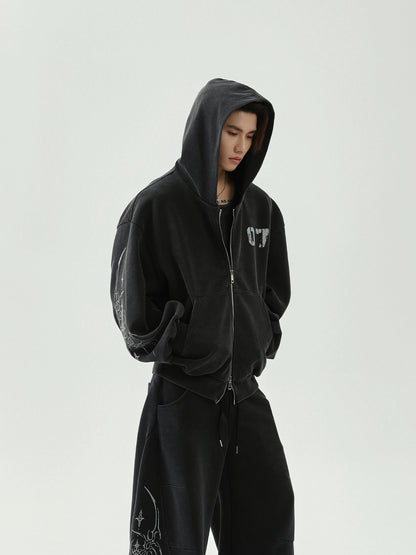 Double Zipper Embroidery Hoodie & Wide Leg Swaetpants Setup WN16285