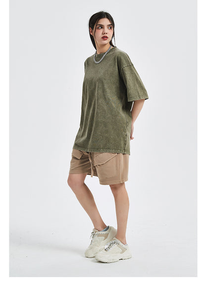 Vintage Dyed Oversize Short-sleeve T-shirt & Vintage Dyed Short Sweatpants Setup WN6631-K