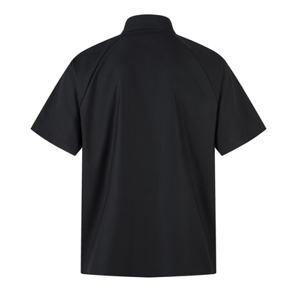 Stand Neck Zipper Structured Short Sleeve Shirt Jacket WN26873