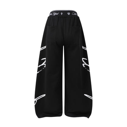All-Over Graffiti Crackle Puff Print Wide Leg Sweatpants WN27852