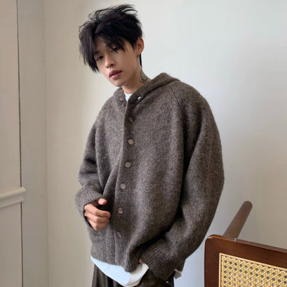 Hooded Plain Knit Cardigan WN22225