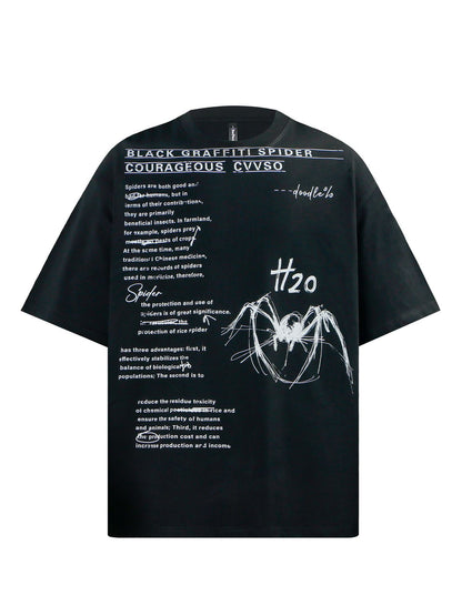 Letter Spider Print Oversize Short Sleeve T-Shirt WN26406