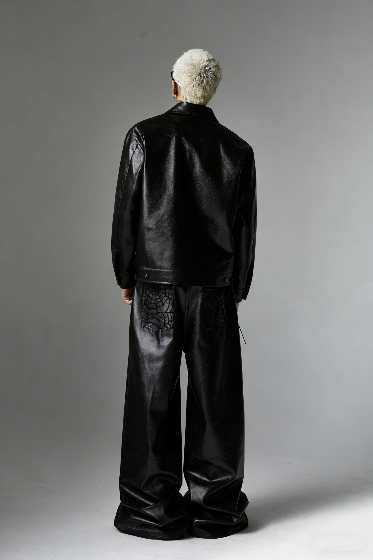 PU Leather Embroidery Wide Leg Pants WN23060