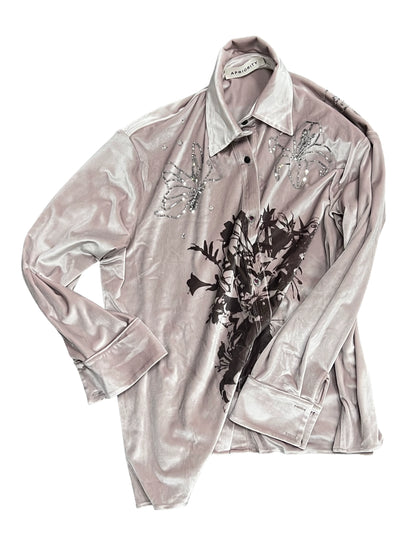 Sequin Embroidery Velour Long Sleeve Shirt WN18912