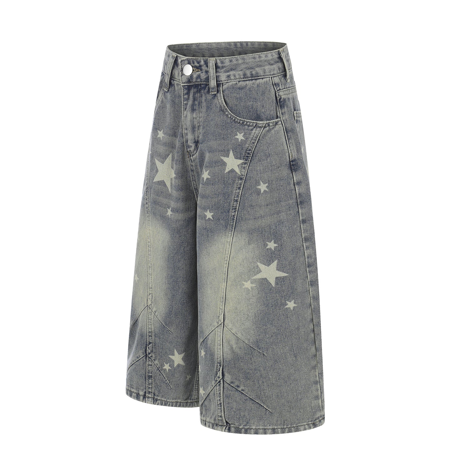 Curved Star Wide Leg Denim Short Pants WN25599