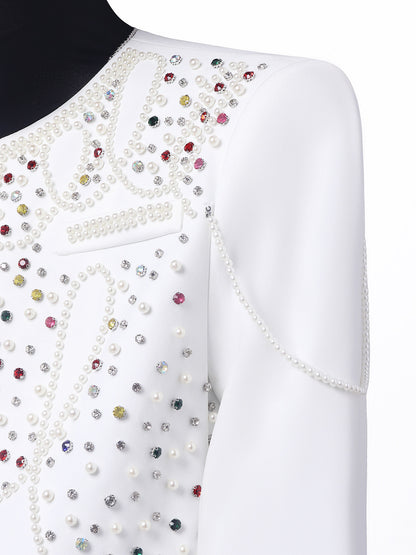 Rhinestone Pearl Decor Tailored Jacket WN23699
