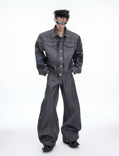Pin Design Short Jacket & Pants Setup WN20680