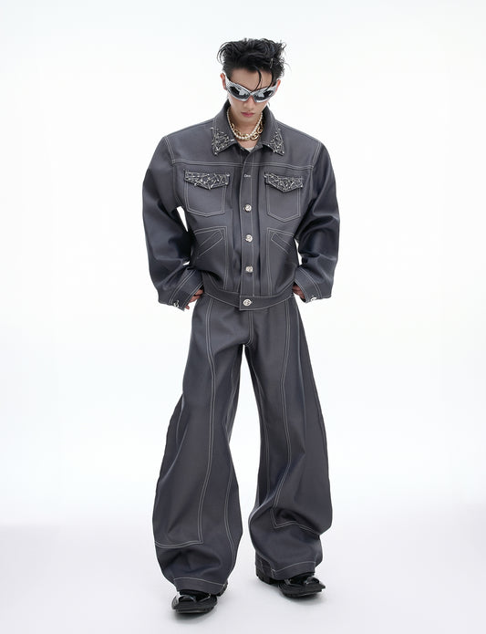 Pin Design Short Jacket & Pants Setup WN20680