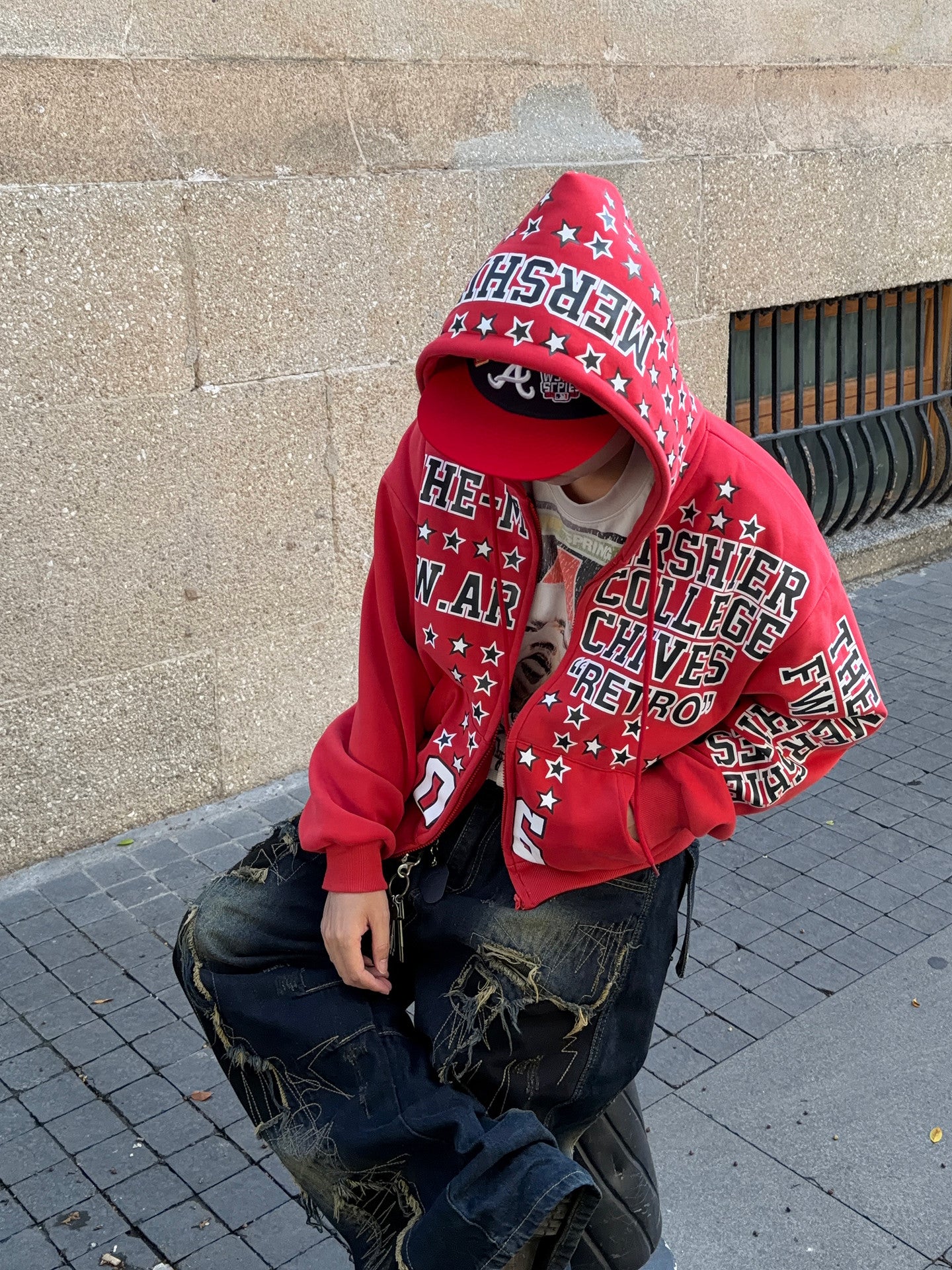 Graphic Print Fleece Oversize Zipper Hoodie WN24374