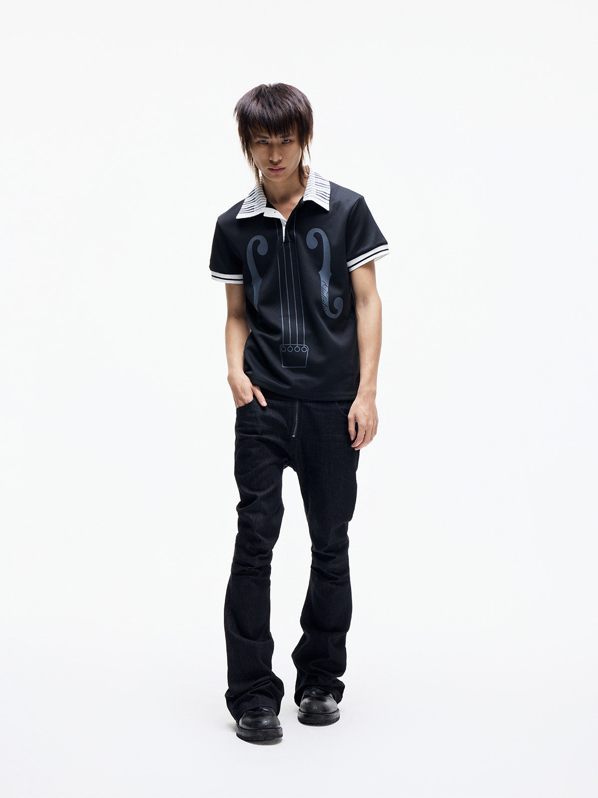 Contrast Panel Piano Key Music Note Print Short Sleeve Shirt WN27339