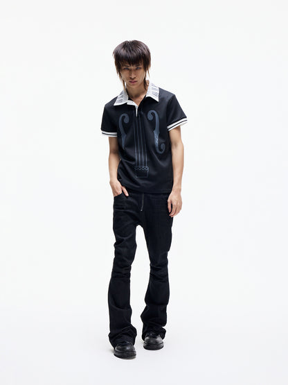 Contrast Panel Piano Key Music Note Print Short Sleeve Shirt WN27339