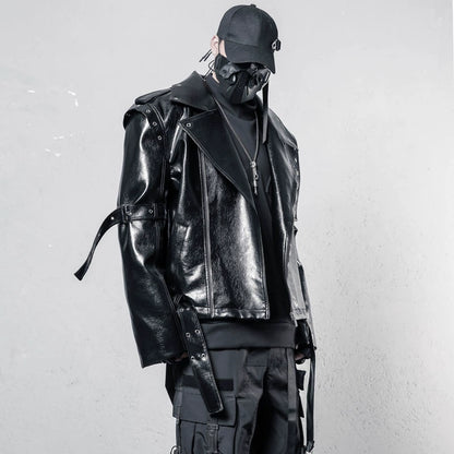 Lapel Asymmetric Zipper PU Leather Jacket WN22421