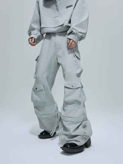 Standing-Collar Short Sweatshirt & Cargo Sweatpants Setup WN21754