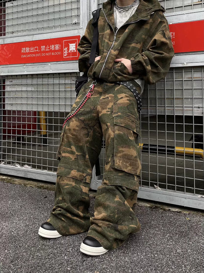 Camouflage Wide Leg Straight Cargo Pants WN8695