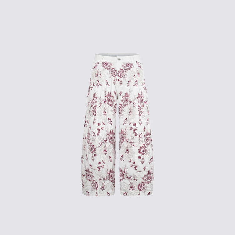 Floral Print Wide Leg Denim Jeans WN28004