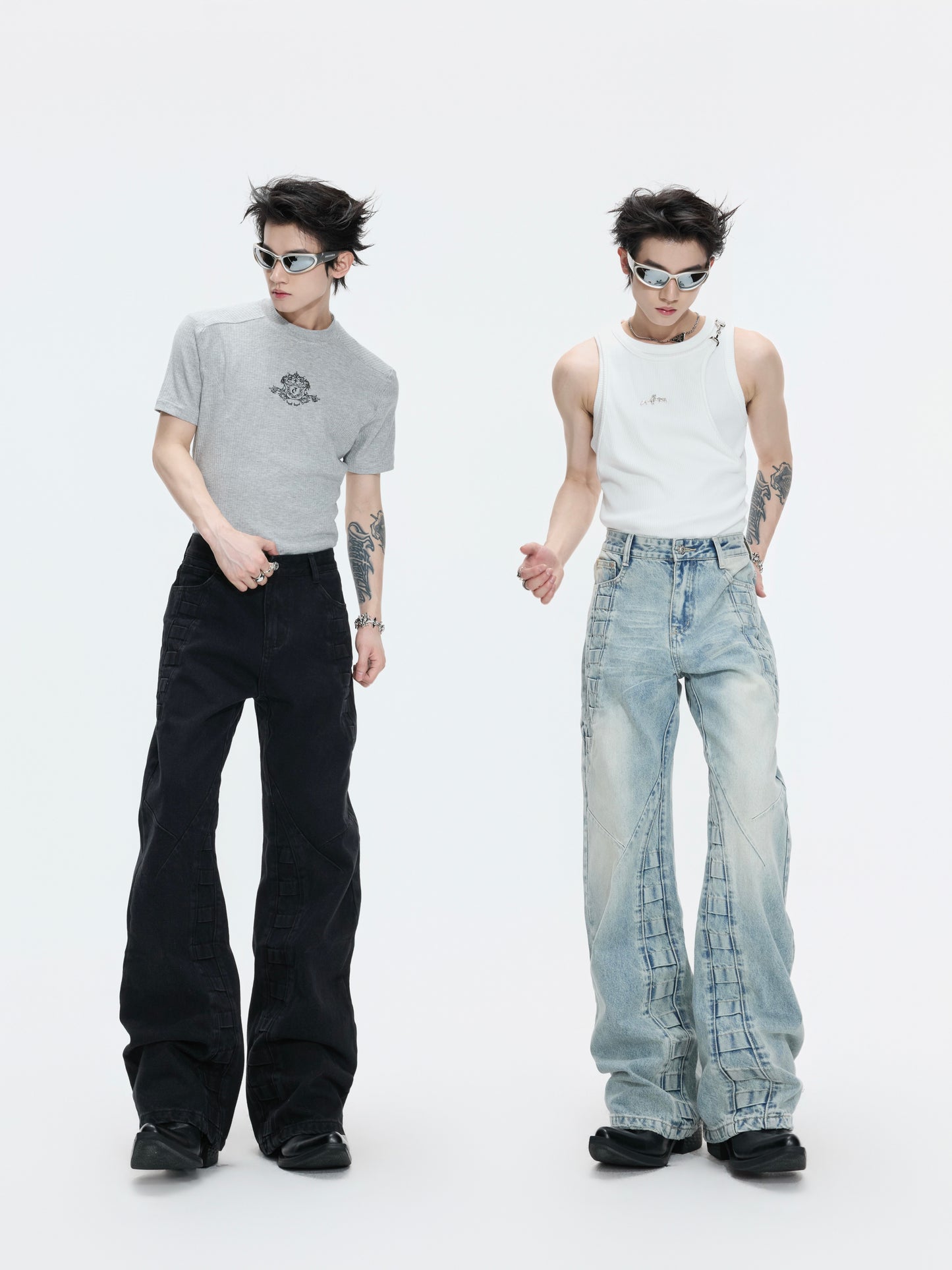 Gradient Wash Whisker High-Waist Wide Leg Denim Jeans WN27005